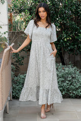 Cassis Smocked Midi Dress | Ivory + Black Floral - Baltic Born