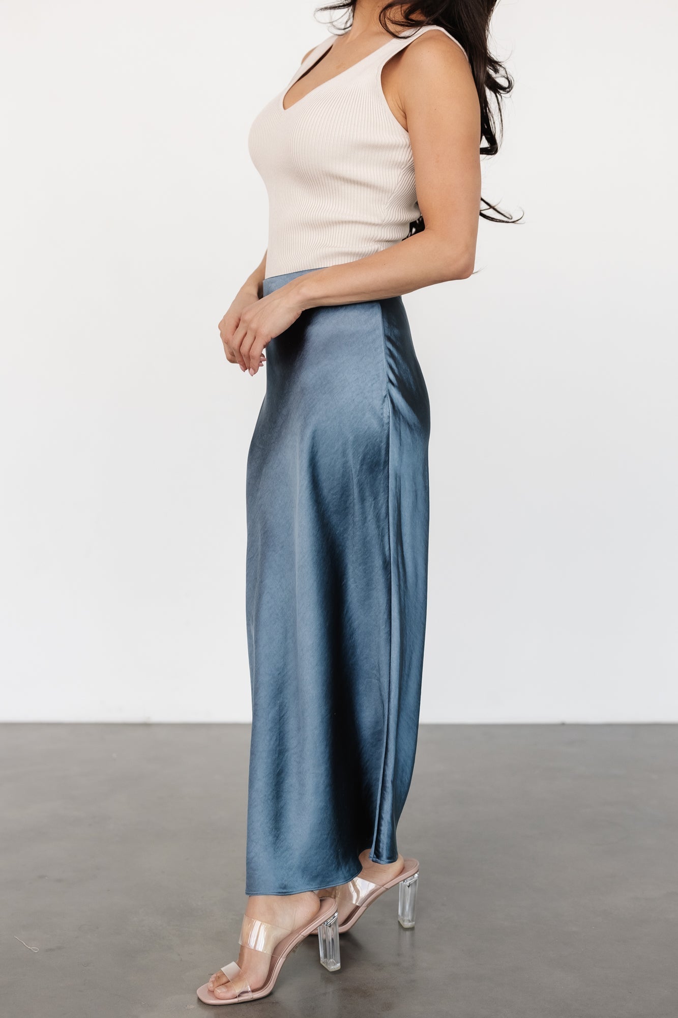Celeste Satin Midi Skirt | Steel Blue - Baltic Born