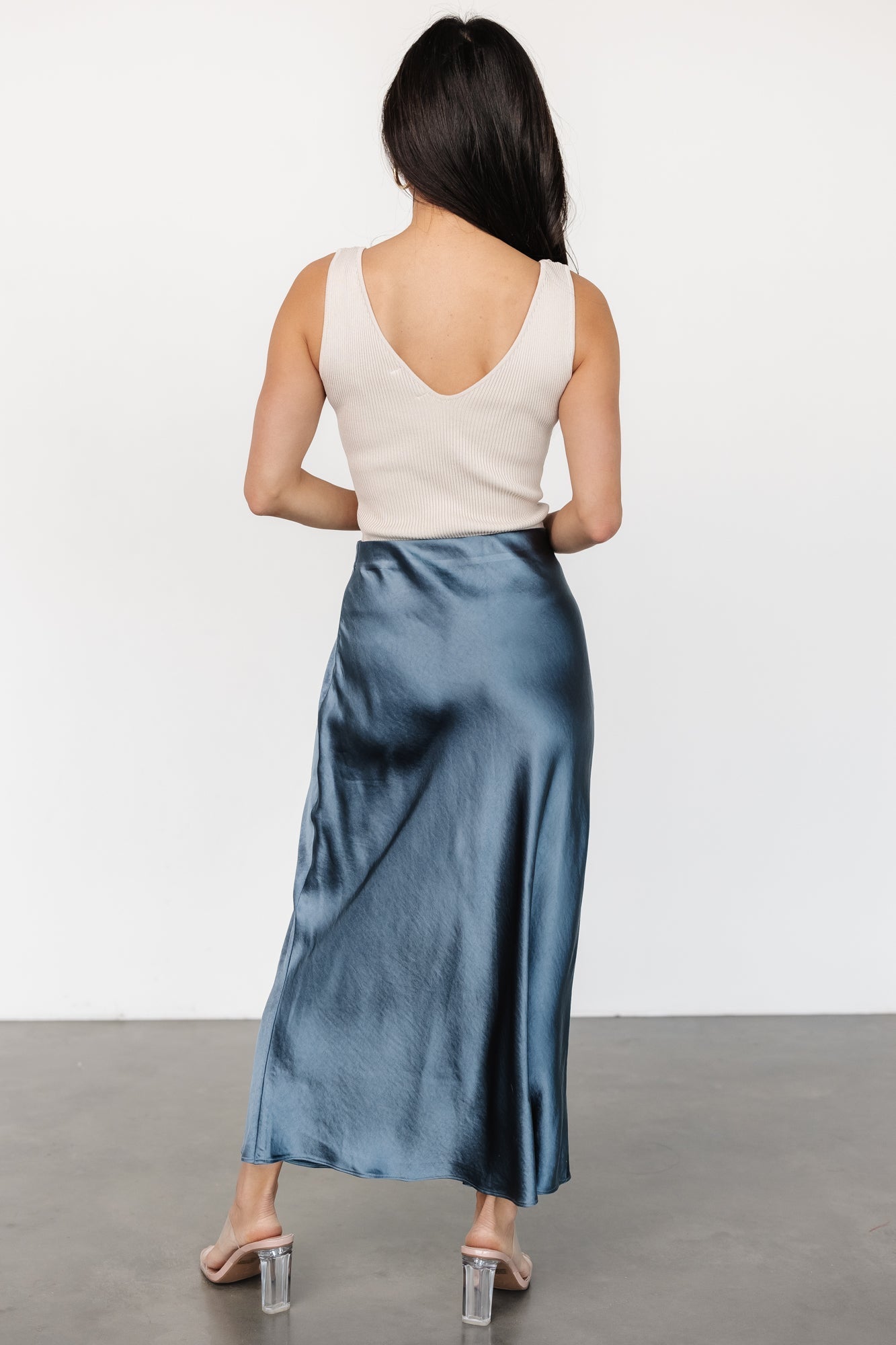Celeste Satin Midi Skirt | Steel Blue - Baltic Born