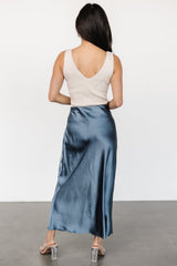 Celeste Satin Midi Skirt | Steel Blue - Baltic Born