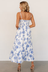 Cherie Jacquard Dress | Off White + Blue Floral - Baltic Born