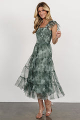 Clementine Tulle Midi Dress | Dusty Green Print - Baltic Born