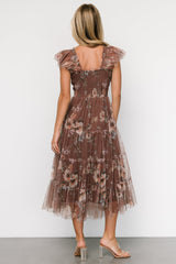 Clementine Tulle Midi Dress | Vintage Taupe Floral - Baltic Born