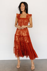 Cora Smocked Tulle Dress | Rust Floral - Baltic Born