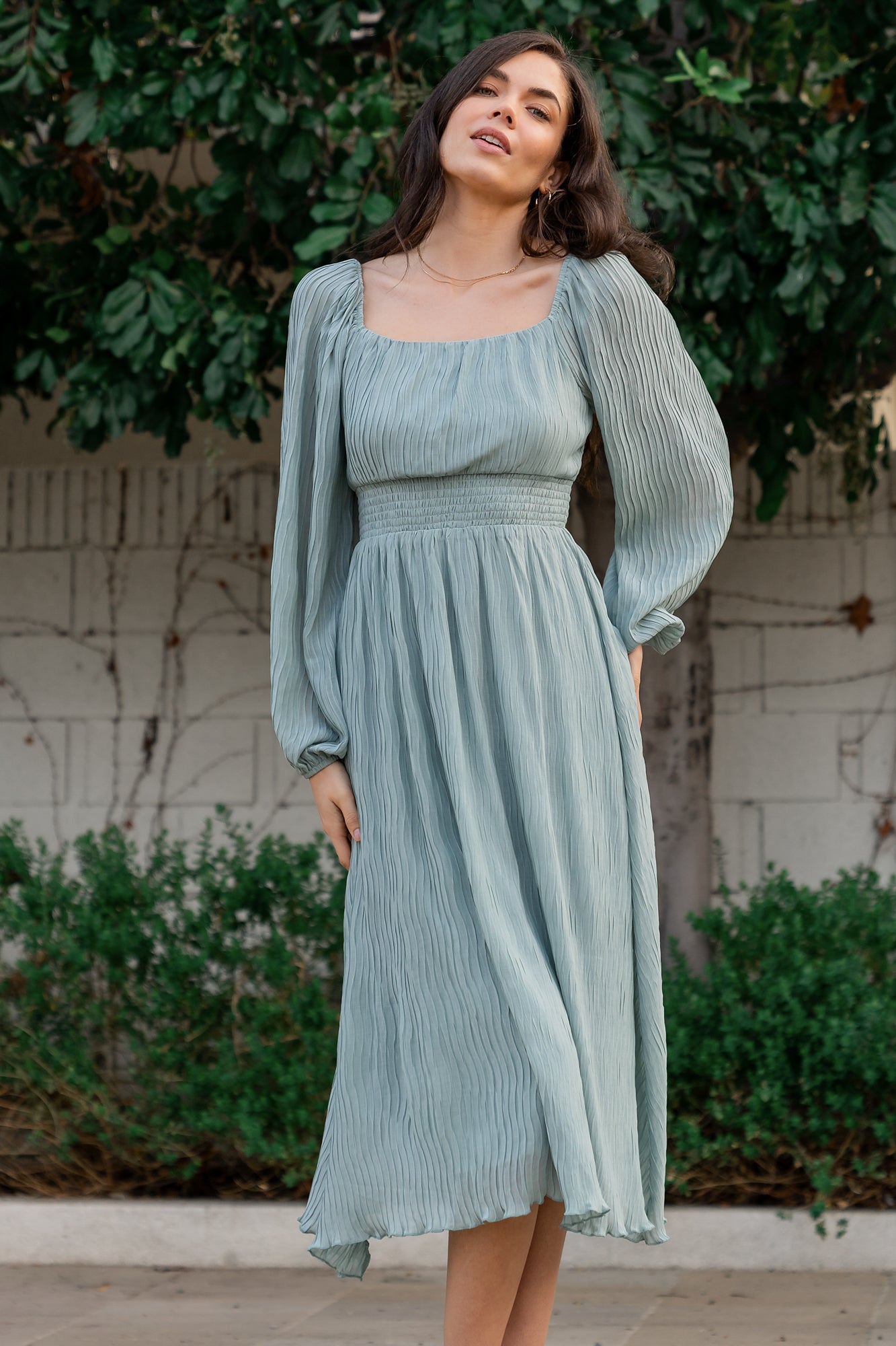 Dalton Pleated Midi Dress | Light Sage - Baltic Born