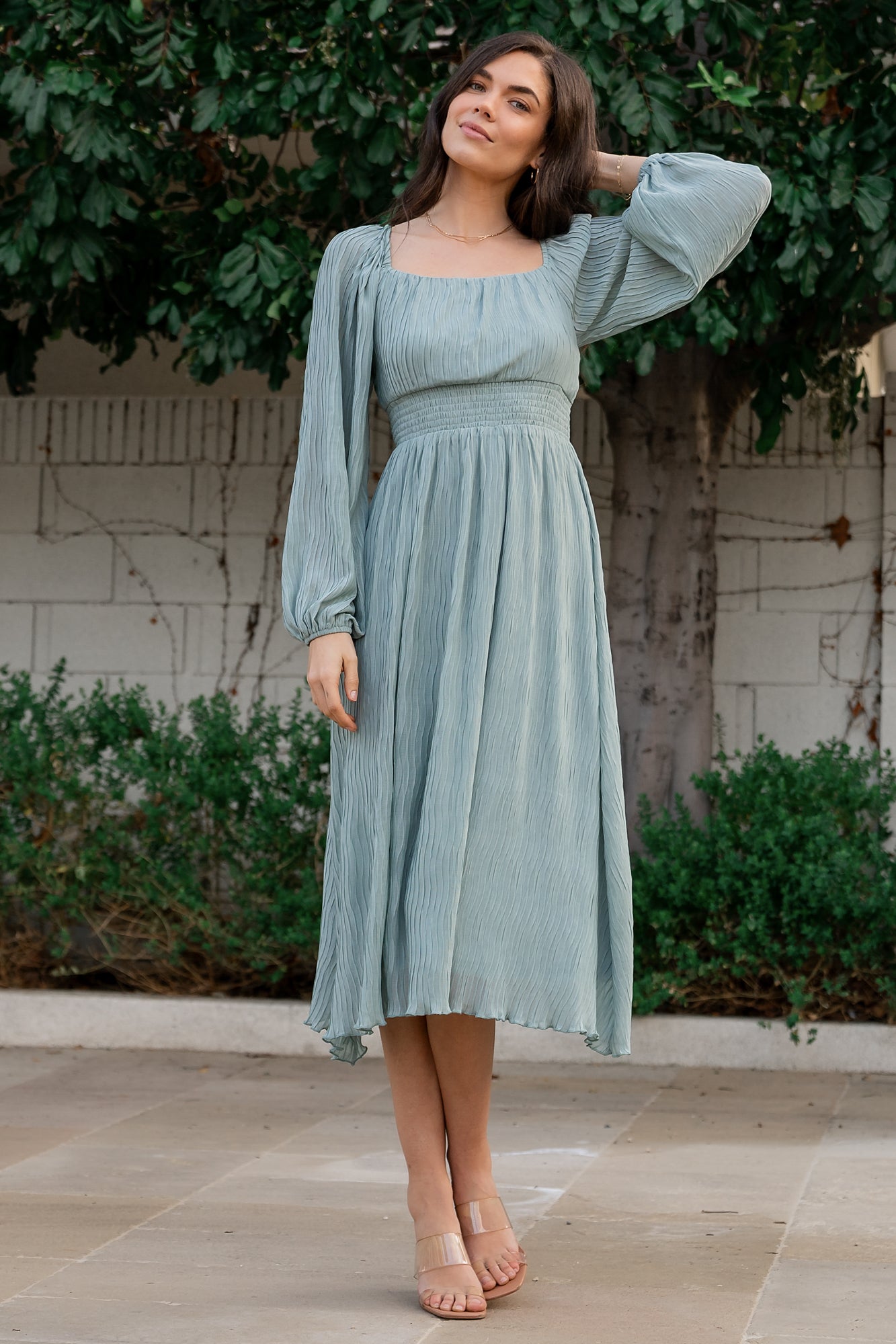 Dalton Pleated Midi Dress | Light Sage - Baltic Born
