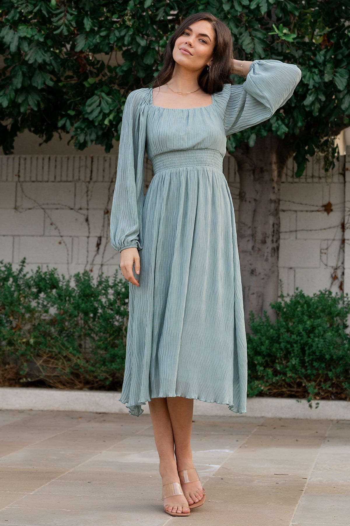 Dalton Pleated Midi Dress | Light Sage - Baltic Born