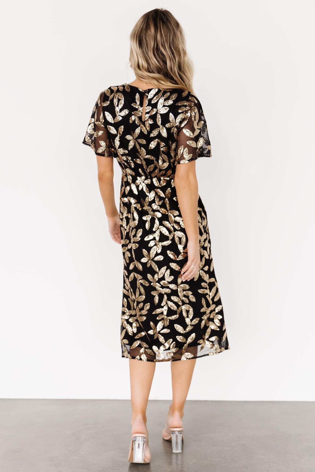 Deanna Sequin Midi Dress | Black + Gold - Baltic Born