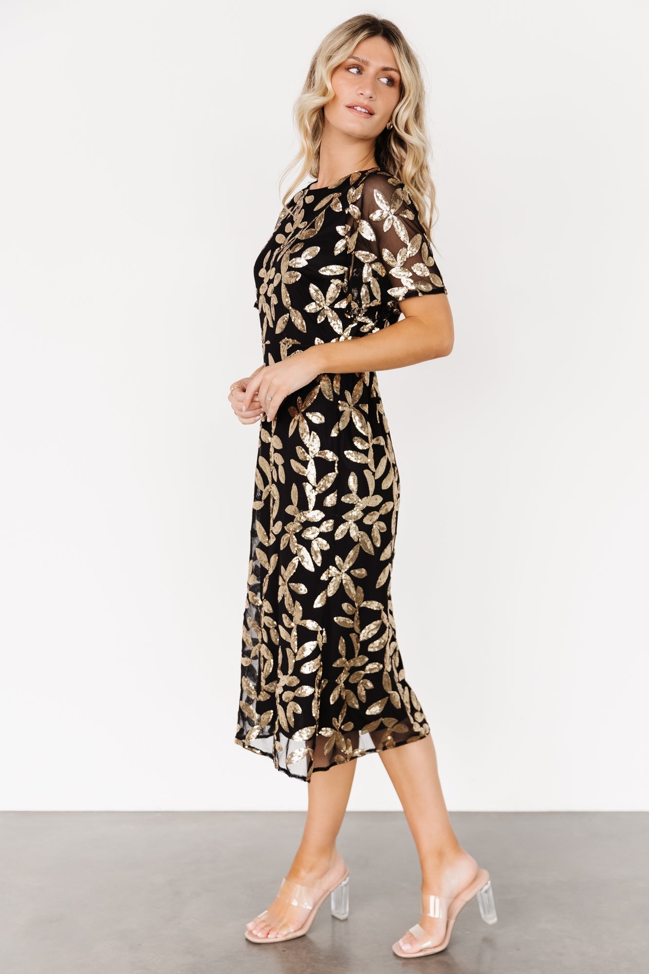 Deanna Sequin Midi Dress | Black + Gold - Baltic Born