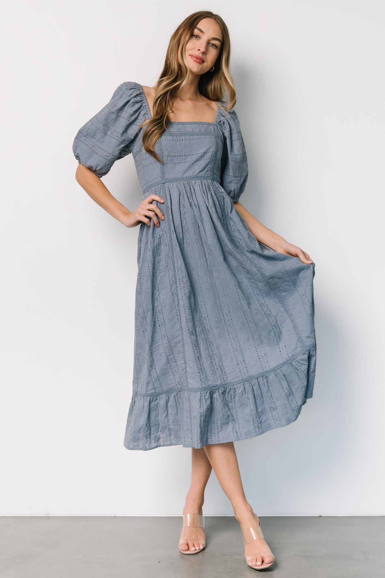 Delaney Eyelet Dress | Dusty Blue - Baltic Born