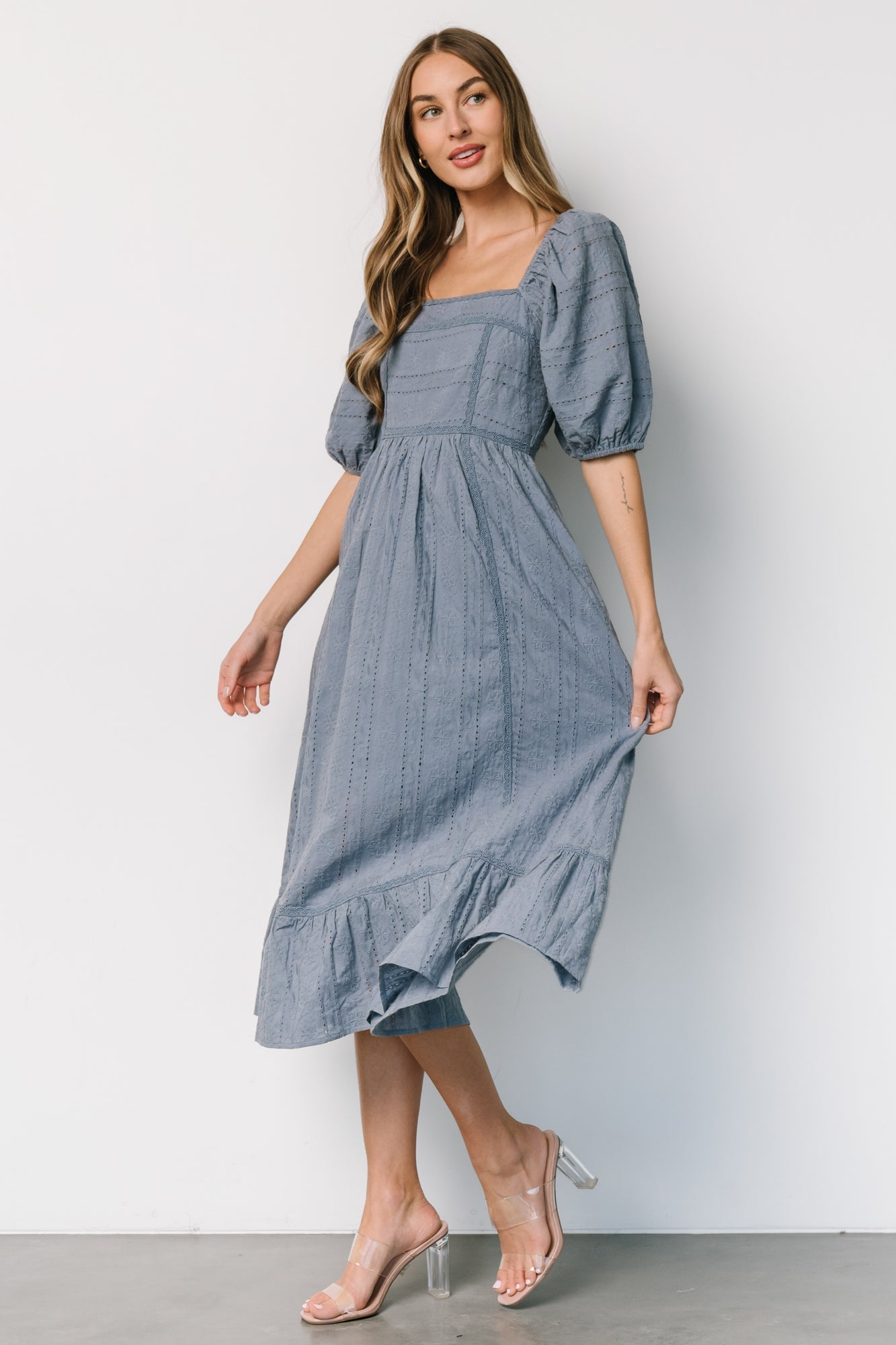 Delaney Eyelet Dress | Dusty Blue - Baltic Born