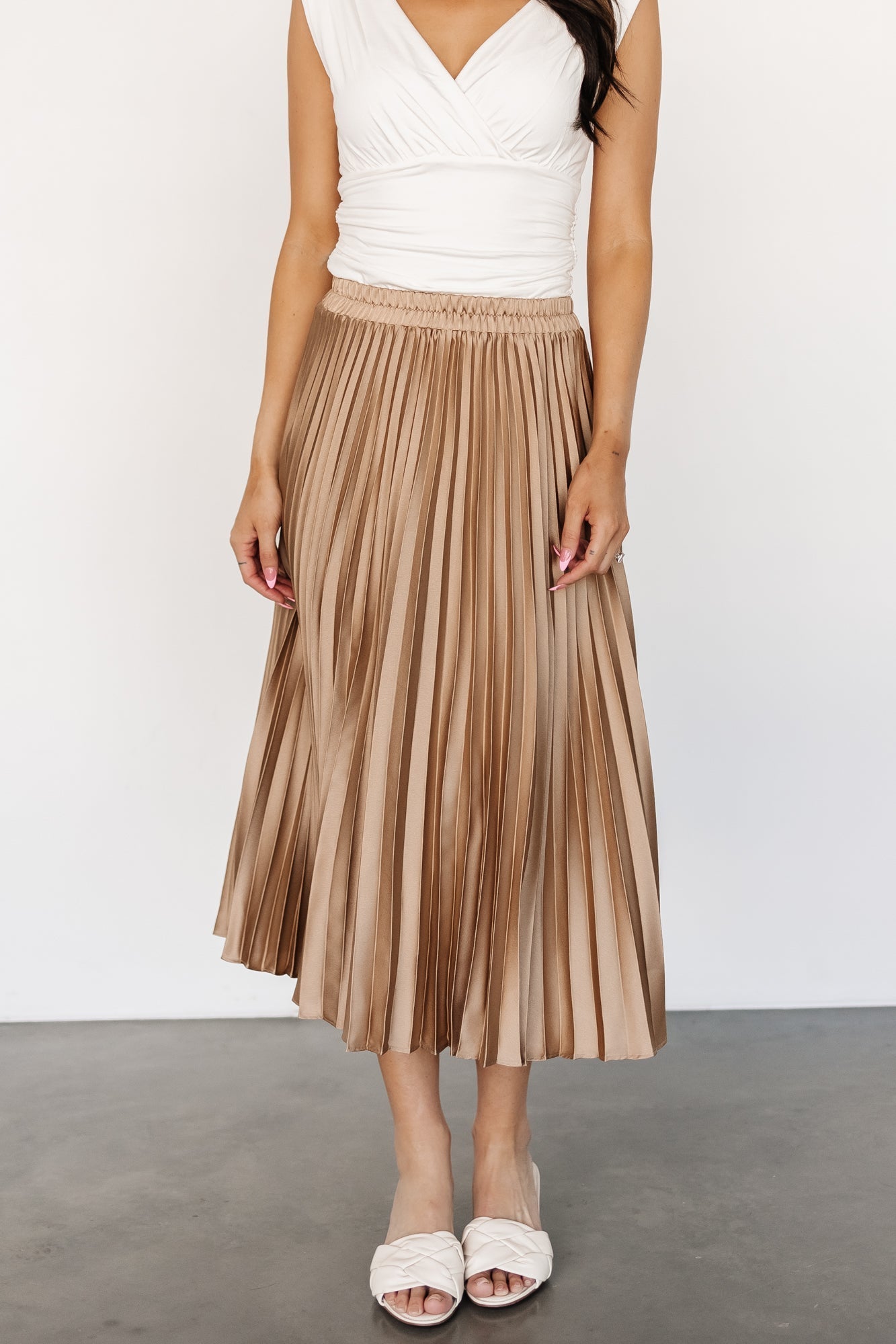 Demetria Pleated Midi Skirt | Light Bronze - Baltic Born