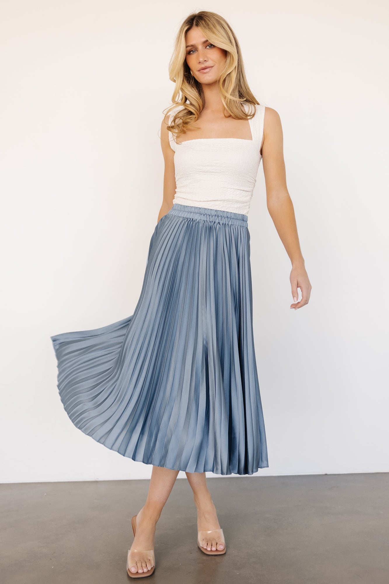 Demetria Pleated Midi Skirt | Steel Blue - Baltic Born