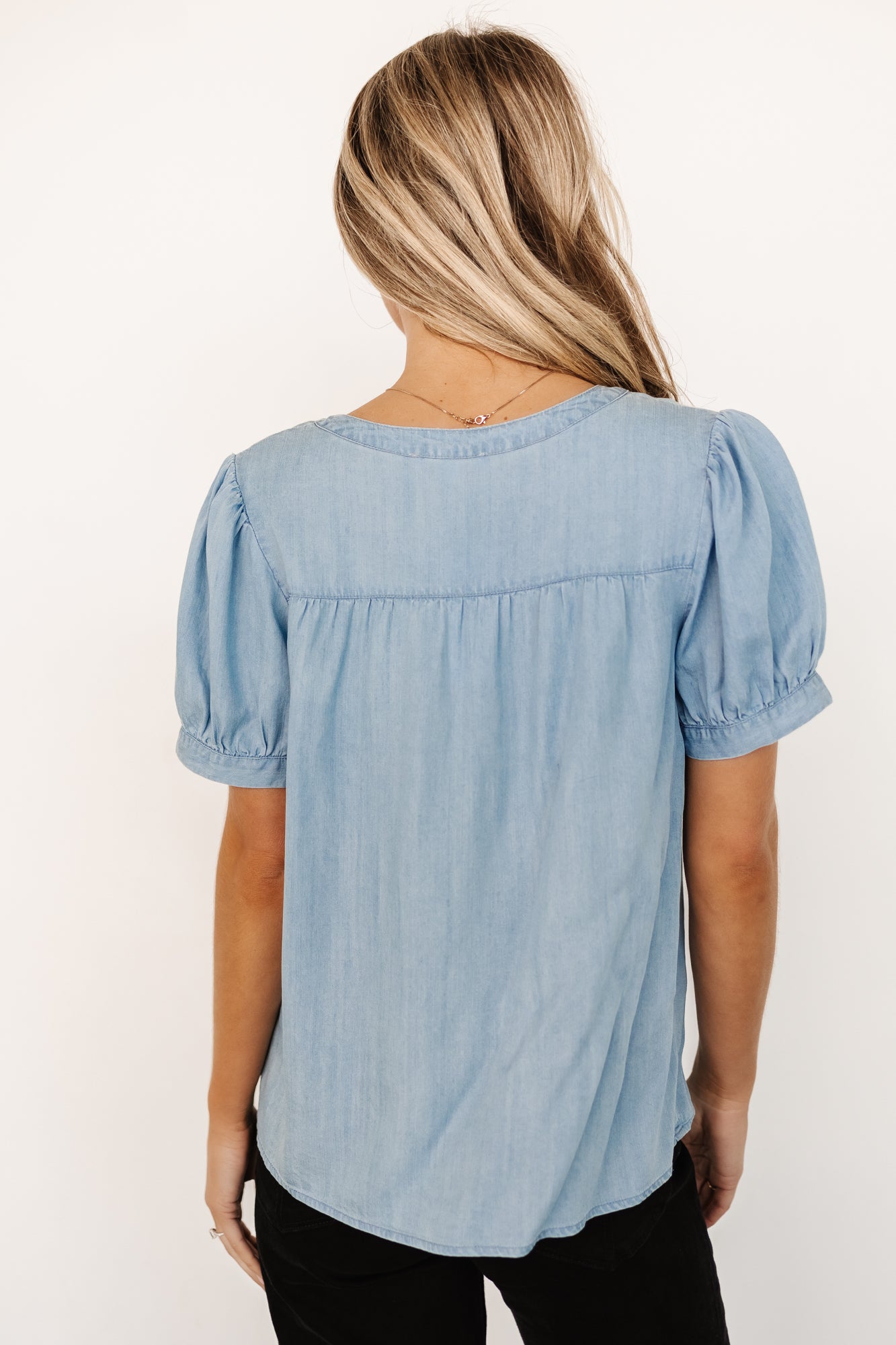 Dori Button Top | Washed Blue - Baltic Born