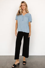 Dori Button Top | Washed Blue - Baltic Born