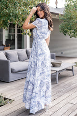 Dulce Wrap Maxi Dress | White + Blue Print - Baltic Born