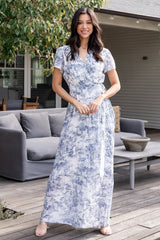 Dulce Wrap Maxi Dress | White + Blue Print - Baltic Born
