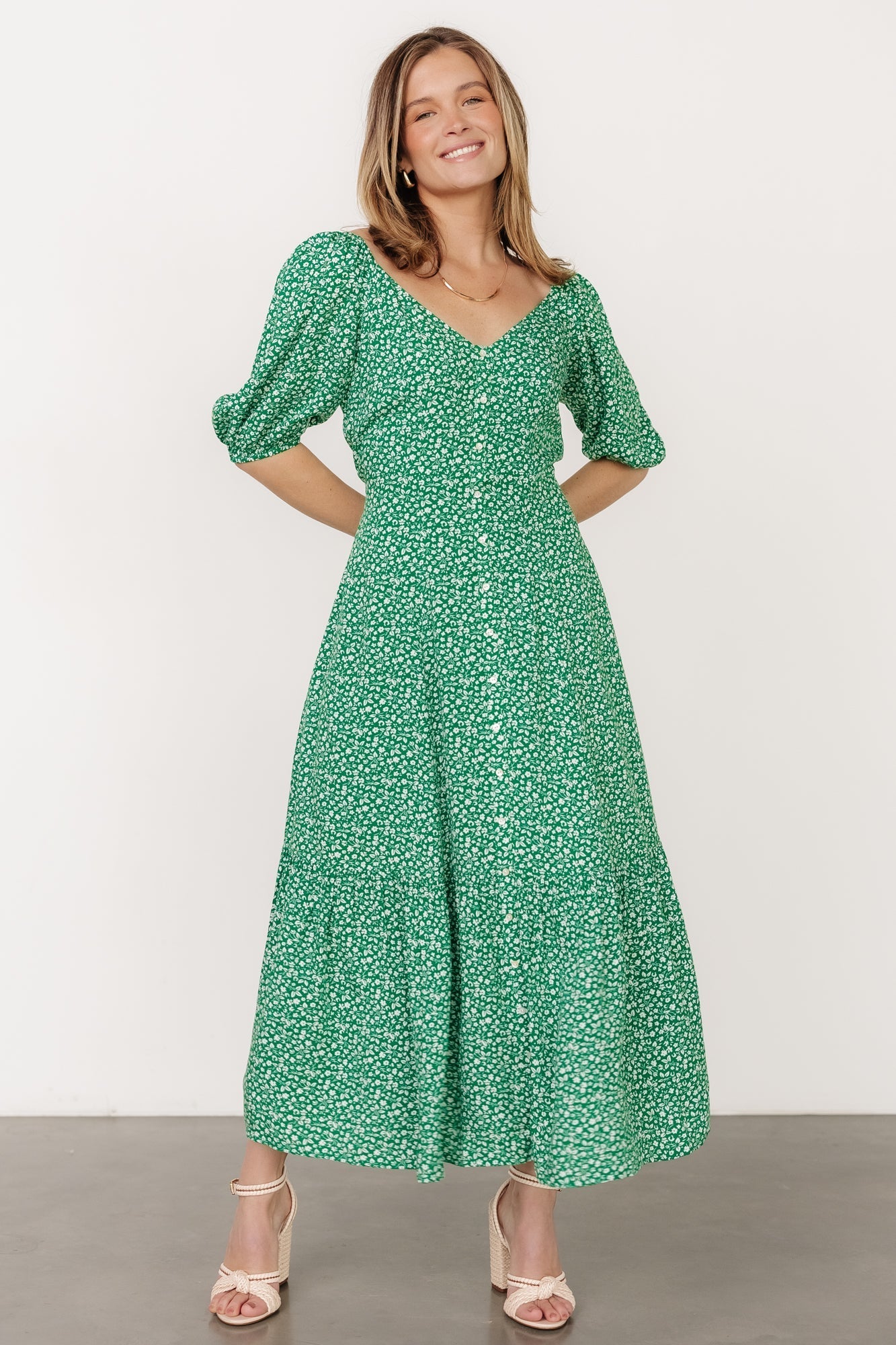 Elisabeth Button Dress | Green Floral - Baltic Born