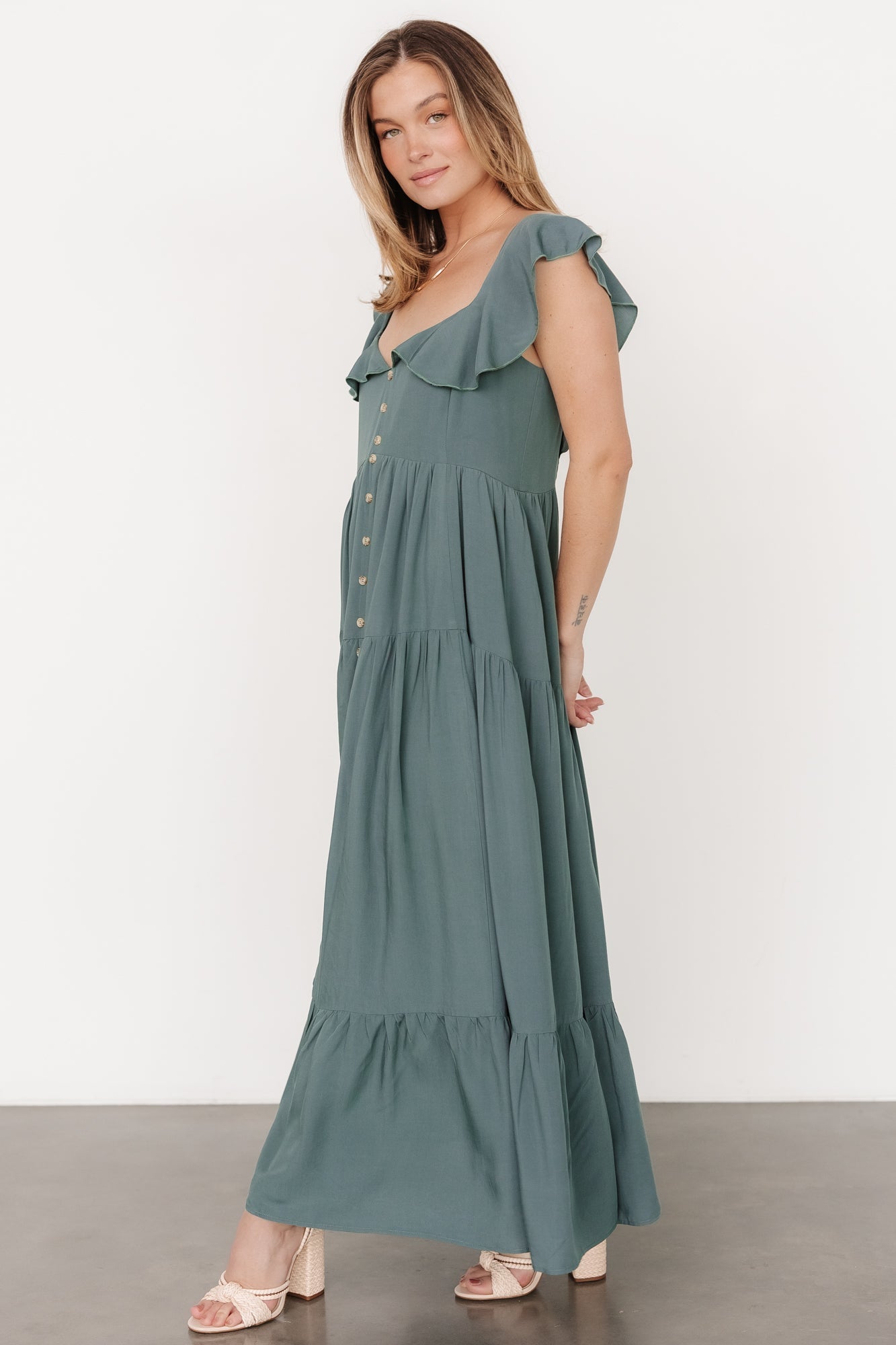 Ellie Ruffle Top Dress | Deep Teal - Baltic Born