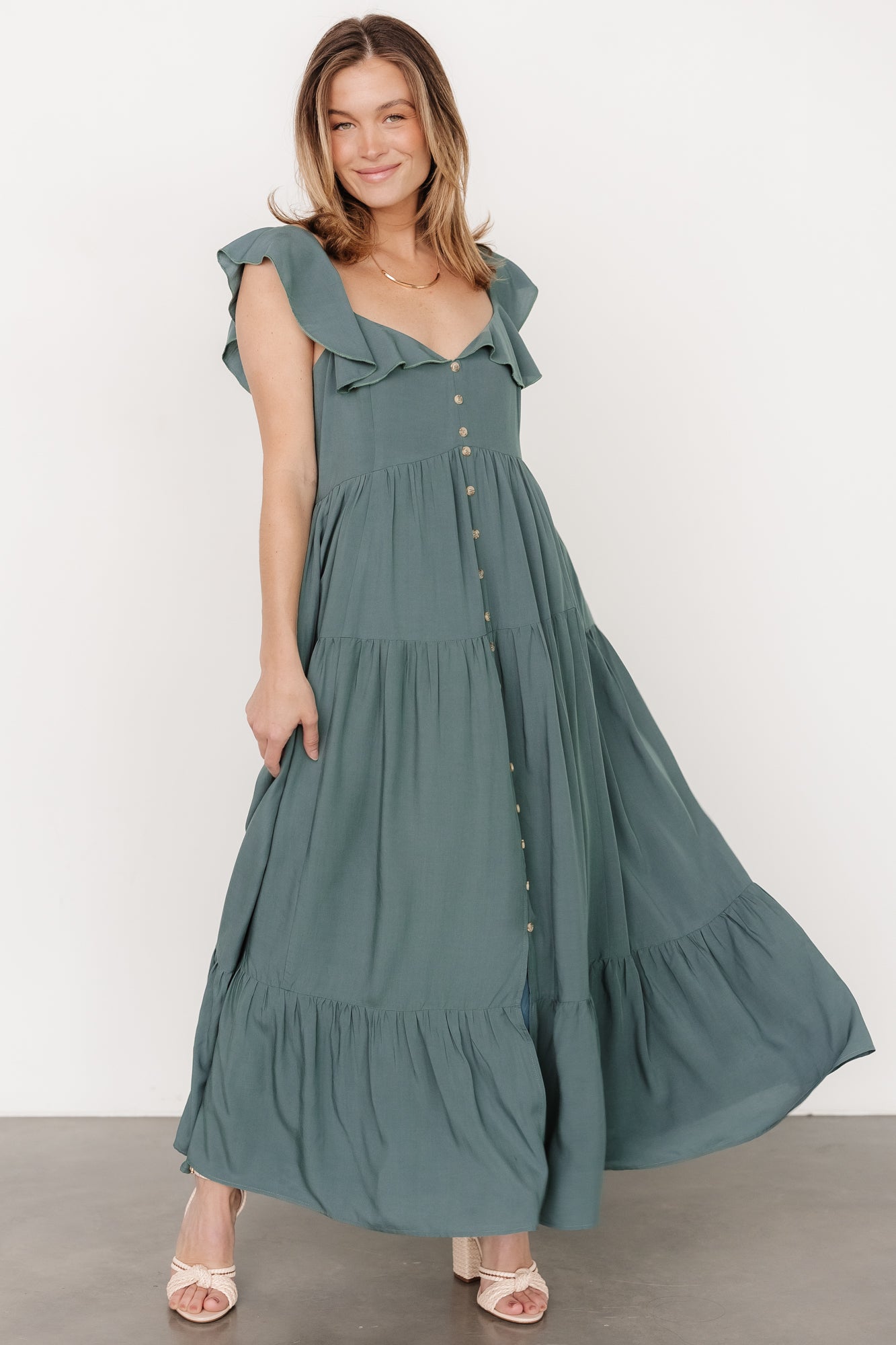 Ellie Ruffle Top Dress | Deep Teal - Baltic Born