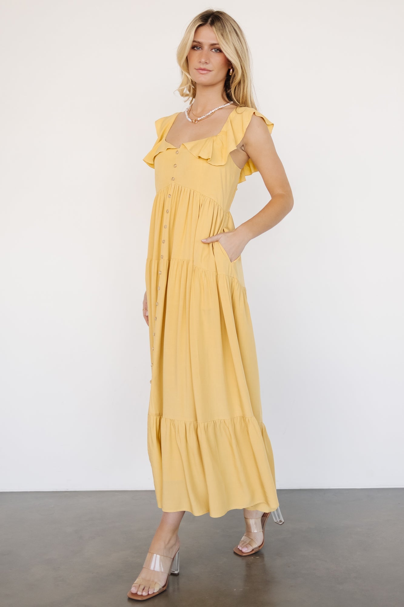 Ellie Ruffle Top Dress | Golden Yellow - Baltic Born