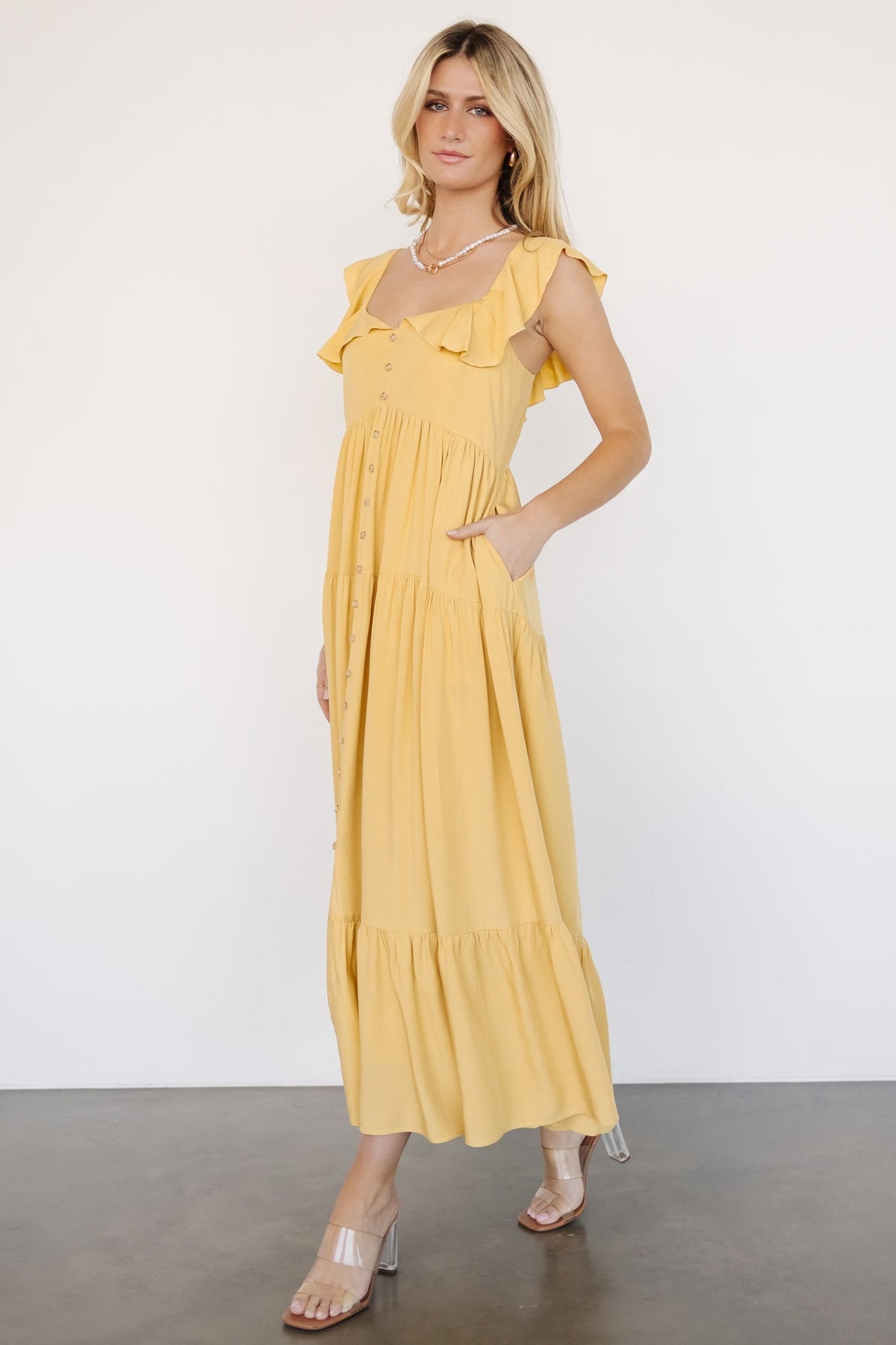 Ellie Ruffle Top Dress | Golden Yellow - Baltic Born