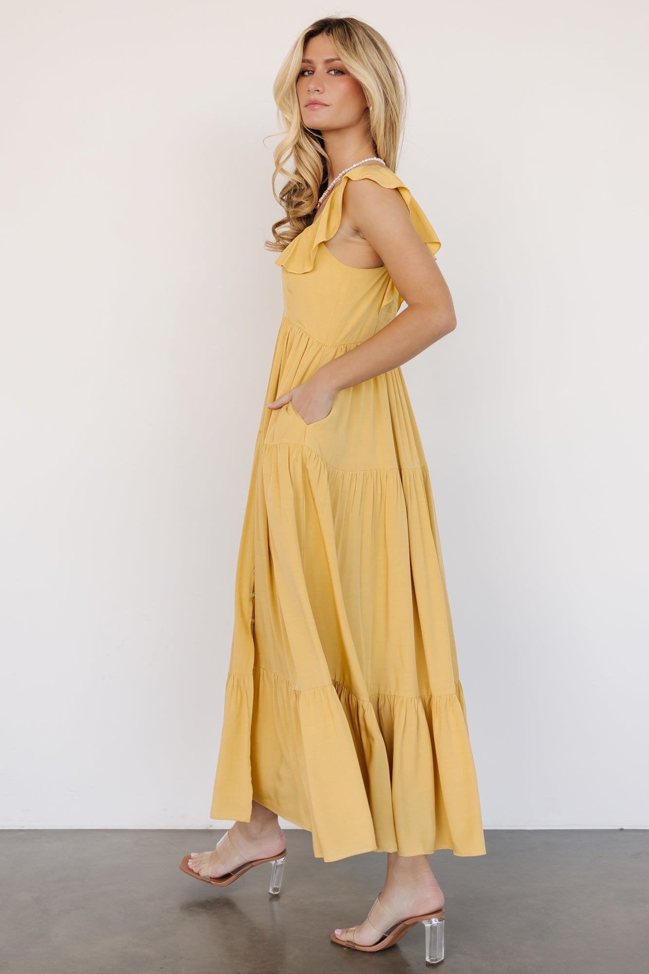 Ellie Ruffle Top Dress | Golden Yellow - Baltic Born