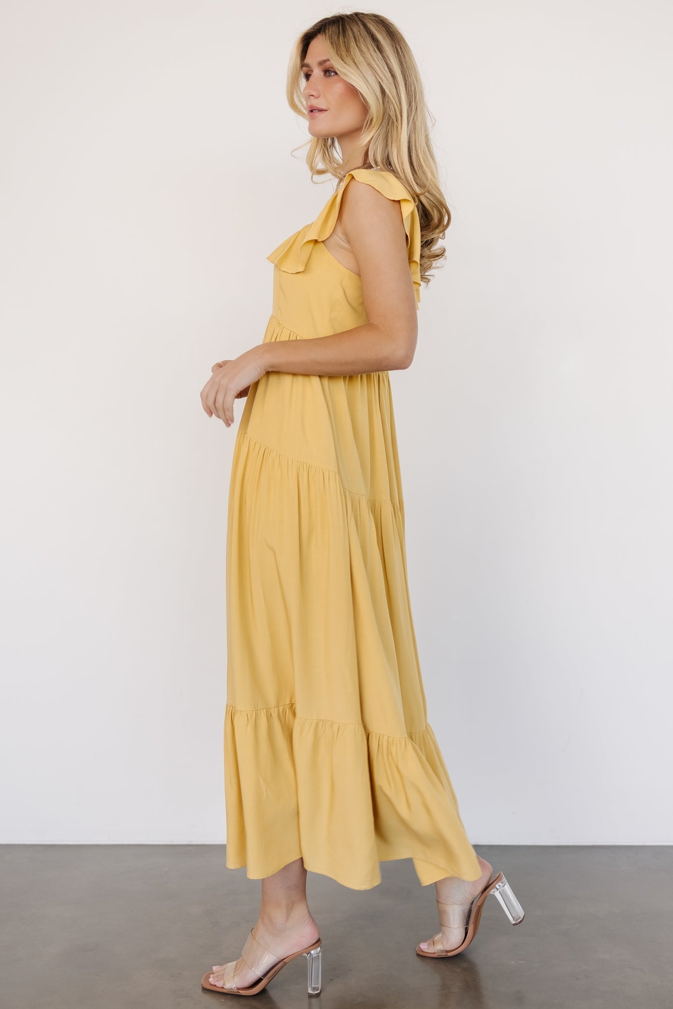 Ellie Ruffle Top Dress | Golden Yellow - Baltic Born