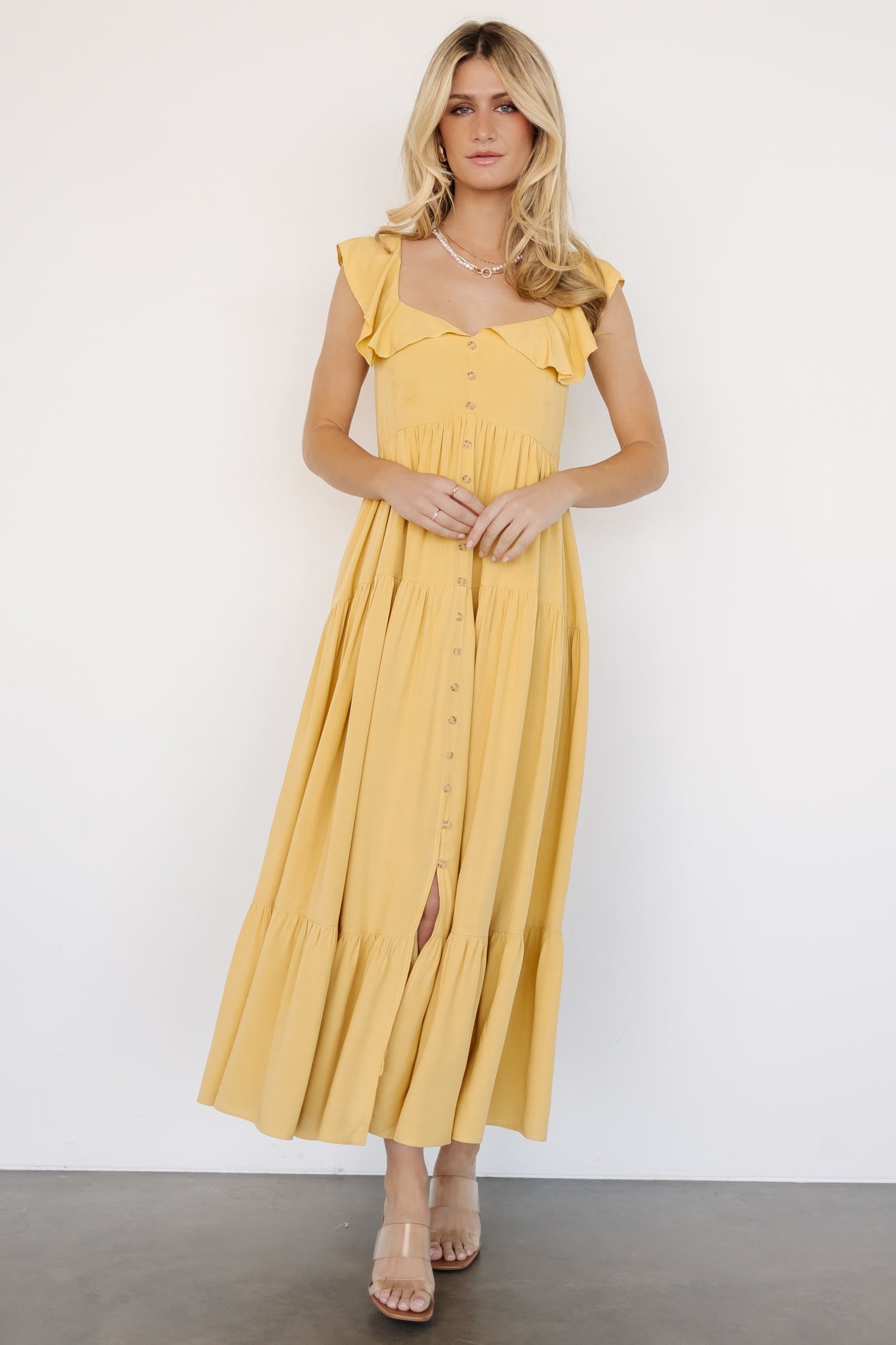 Ellie Ruffle Top Dress | Golden Yellow - Baltic Born