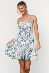 Emelyn Short Dress | Cream + Blue - Baltic Born