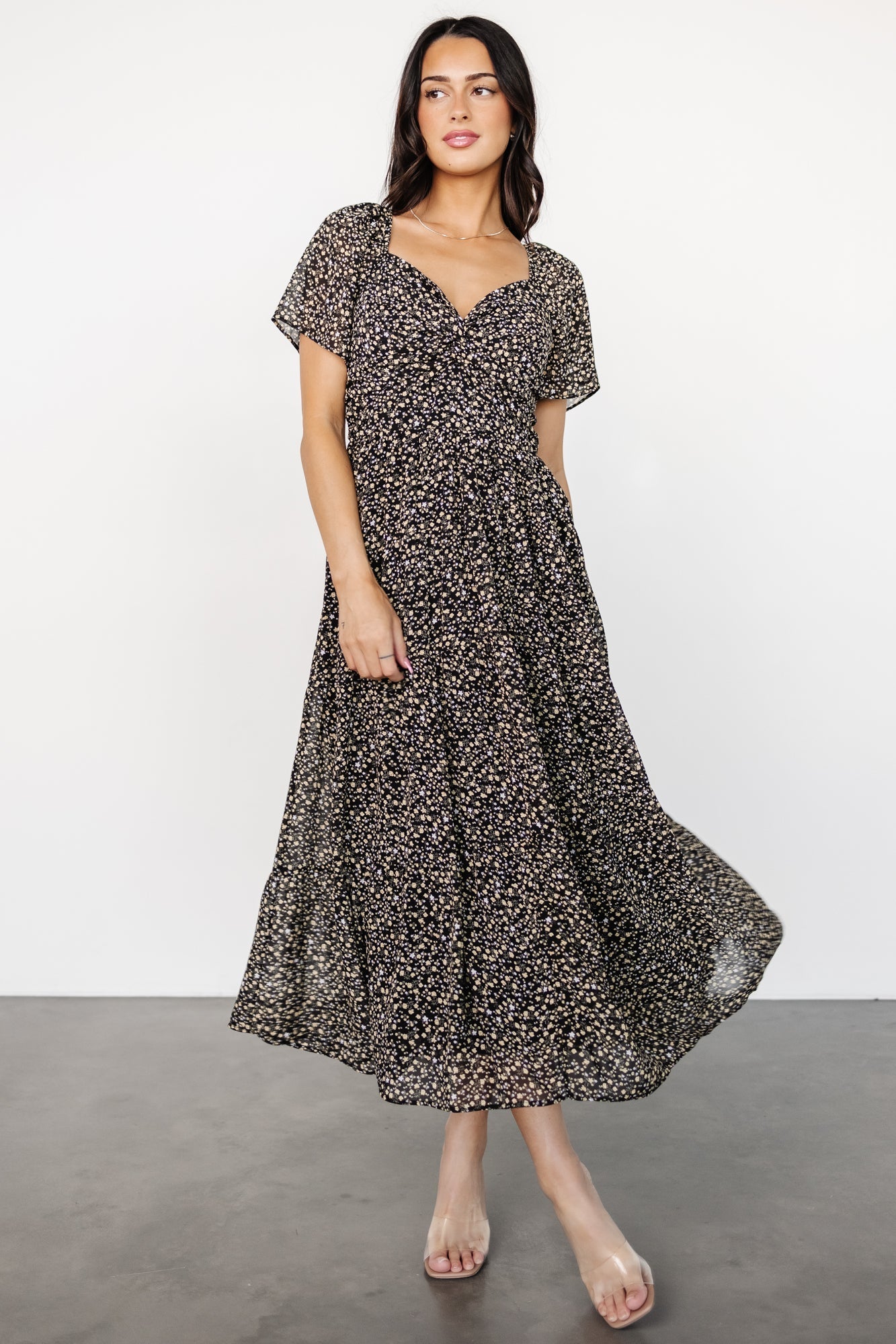 Emiliana Dress | Black + Gold Floral - Baltic Born