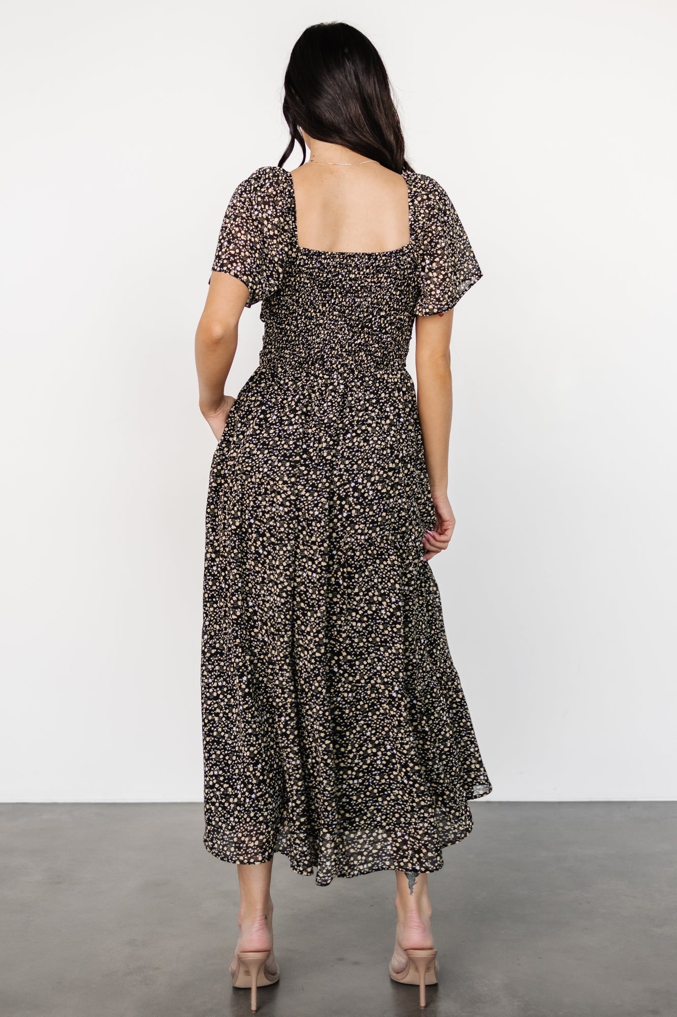 Emiliana Dress | Black + Gold Floral - Baltic Born