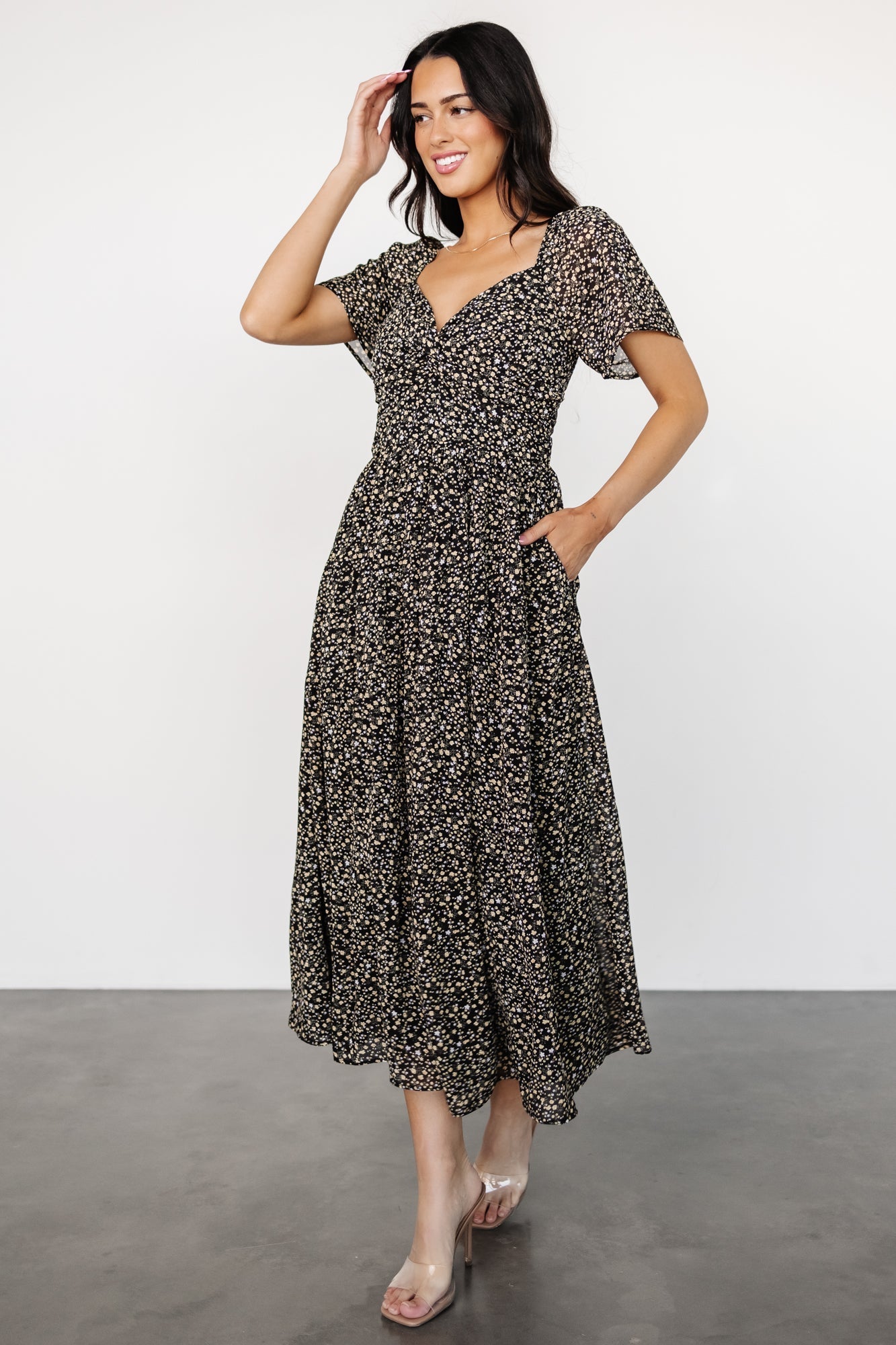 Emiliana Dress | Black + Gold Floral - Baltic Born