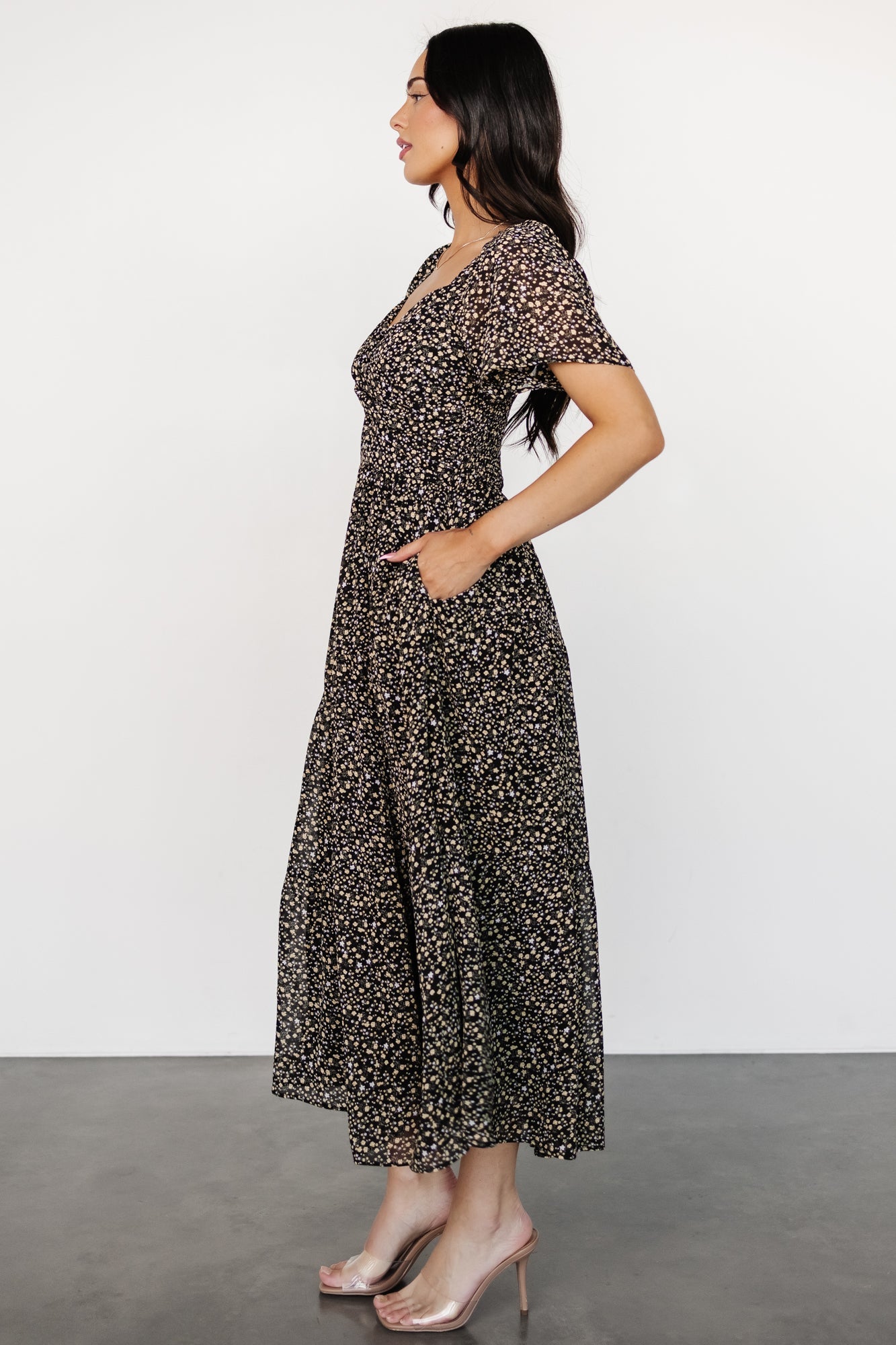 Emiliana Dress | Black + Gold Floral - Baltic Born