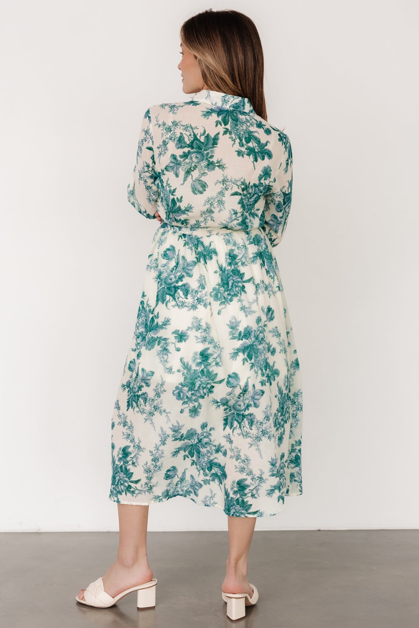 Eunice Button Midi Dress | Cream + Green Floral - Baltic Born