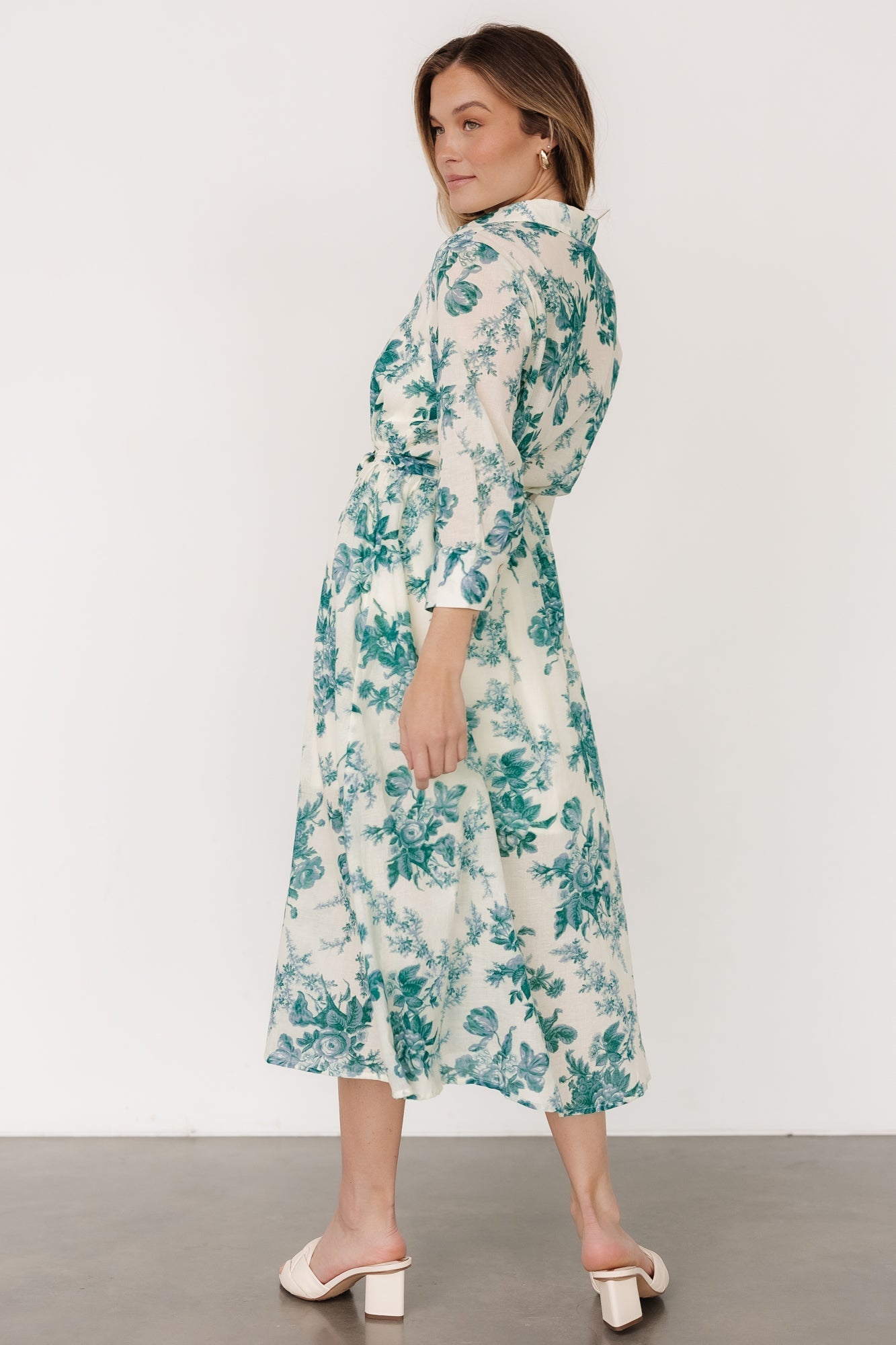 Eunice Button Midi Dress | Cream + Green Floral - Baltic Born