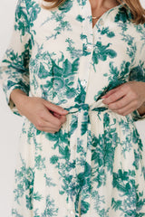 Eunice Button Midi Dress | Cream + Green Floral - Baltic Born