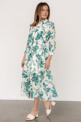 Eunice Button Midi Dress | Cream + Green Floral - Baltic Born