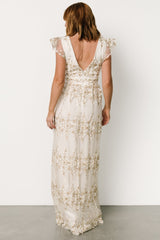 Eva Embroidered Maxi Dress | White + Gold - Baltic Born