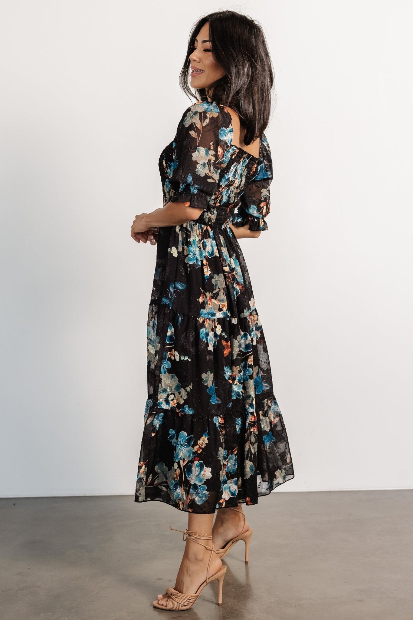 Fabian Jacquard Midi Dress | Black + Blue Multi - Baltic Born