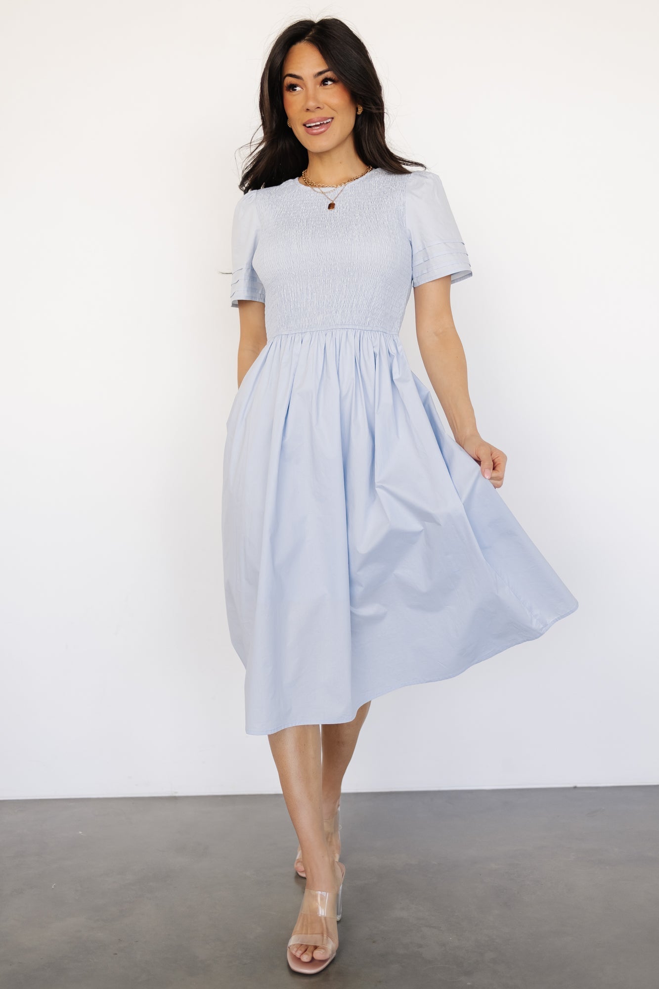 Farrah Smocked Midi Dress | Light Blue - Baltic Born