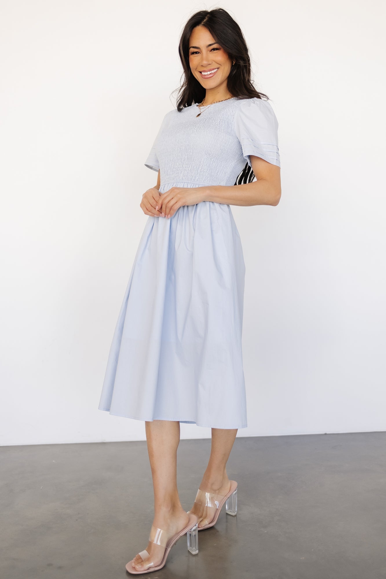 Farrah Smocked Midi Dress | Light Blue - Baltic Born