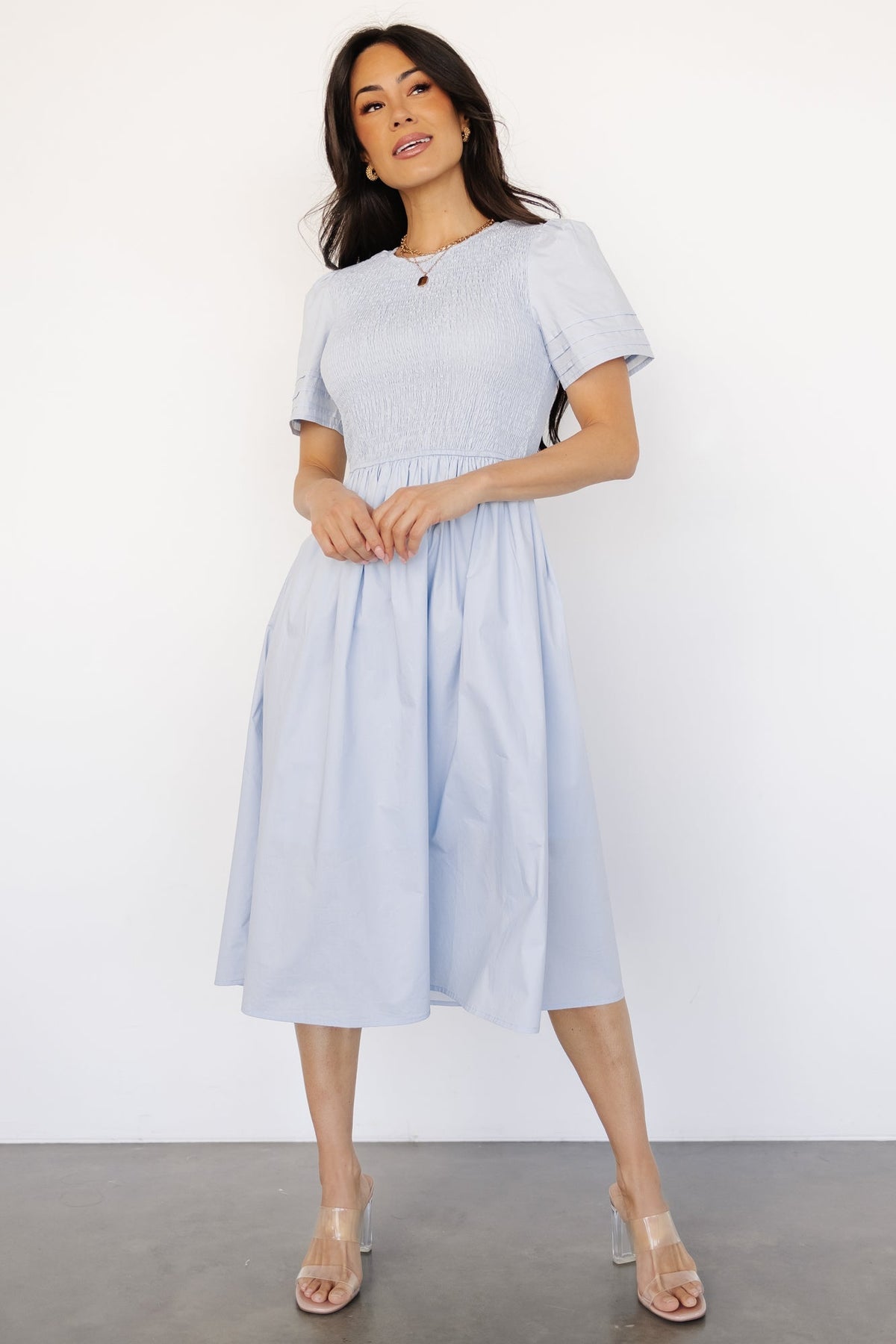 Farrah Smocked Midi Dress | Light Blue - Baltic Born