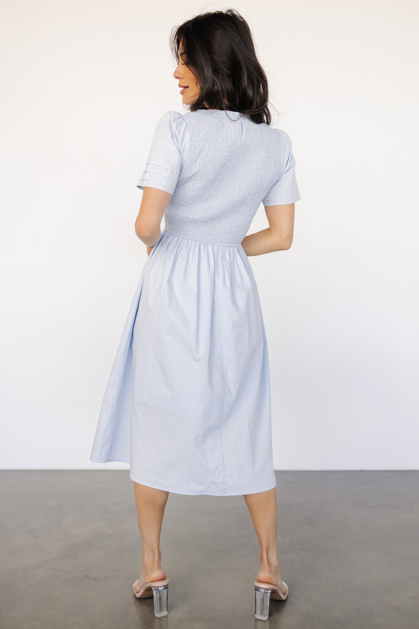 Farrah Smocked Midi Dress | Light Blue - Baltic Born
