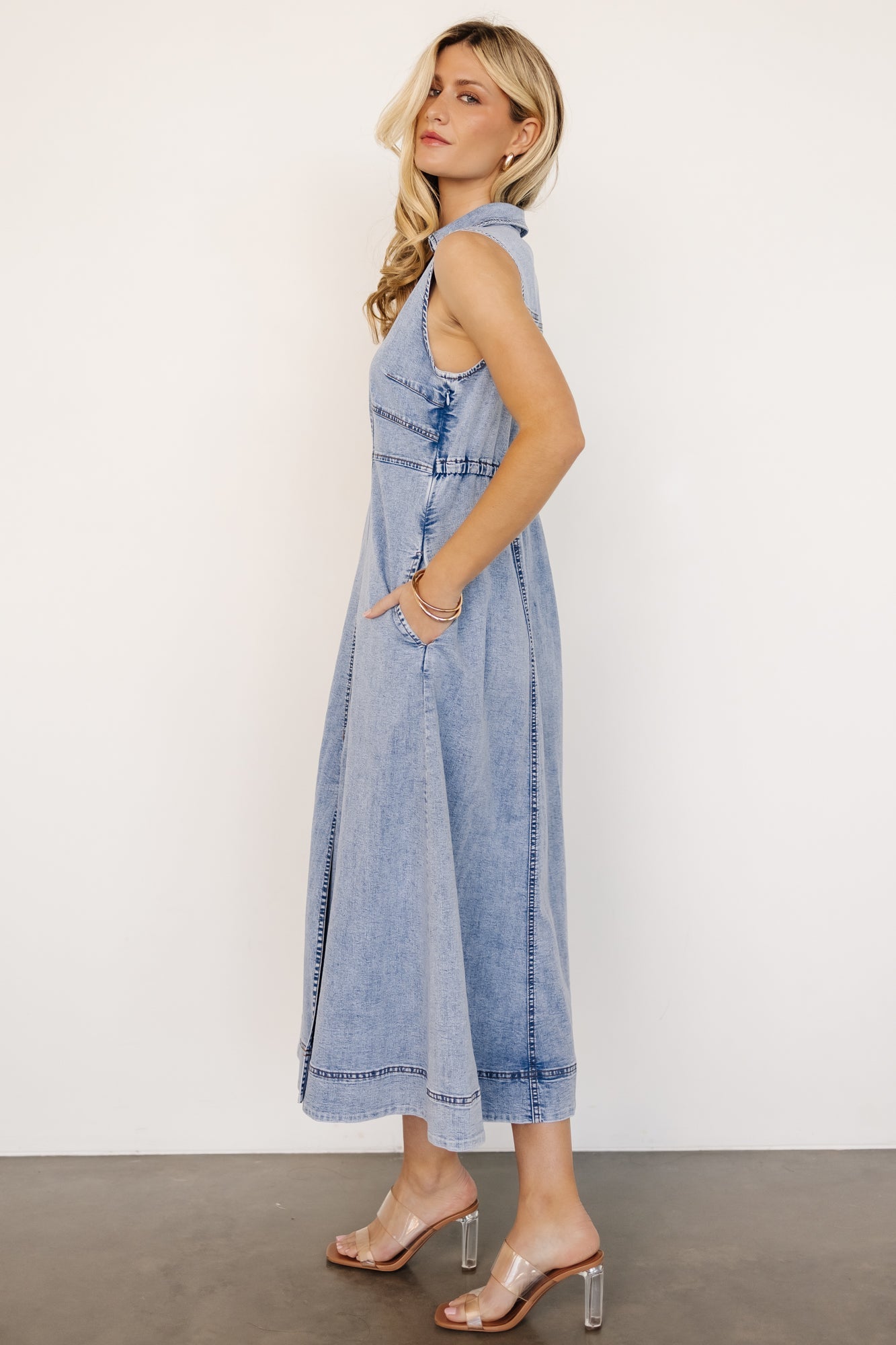 Georgia Sleeveless Midi Dress | Denim - Baltic Born
