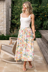 Gigi Button Midi Skirt | Off White + Multi Print - Baltic Born