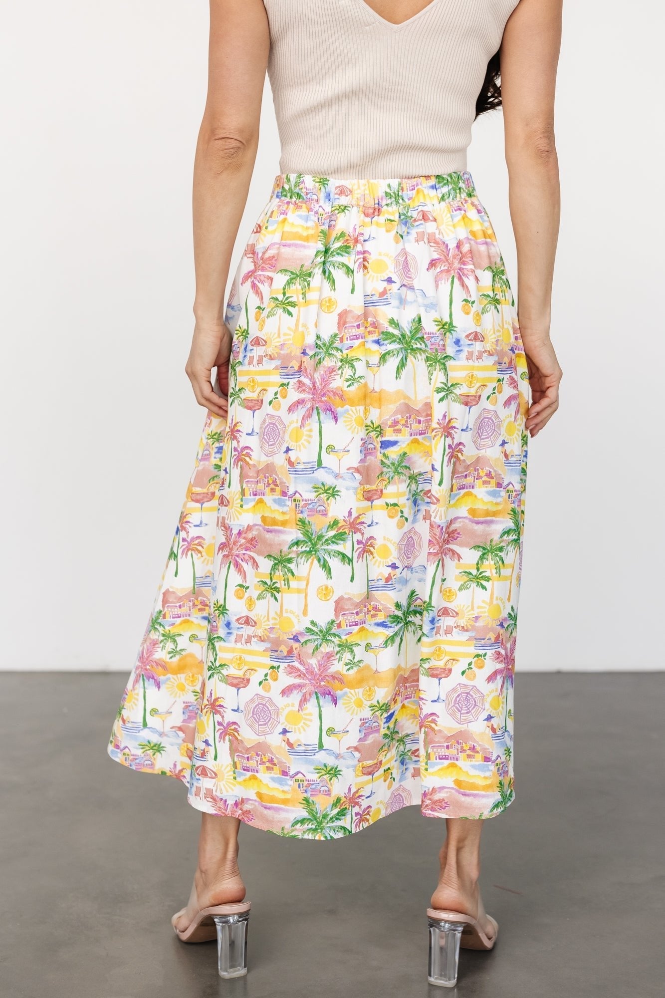 Gigi Button Midi Skirt | Off White + Multi Print - Baltic Born