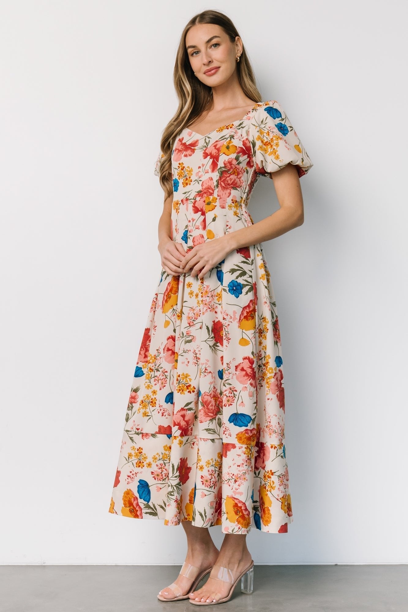 Greta Pleated Maxi Dress | Cream Multi Floral - Baltic Born