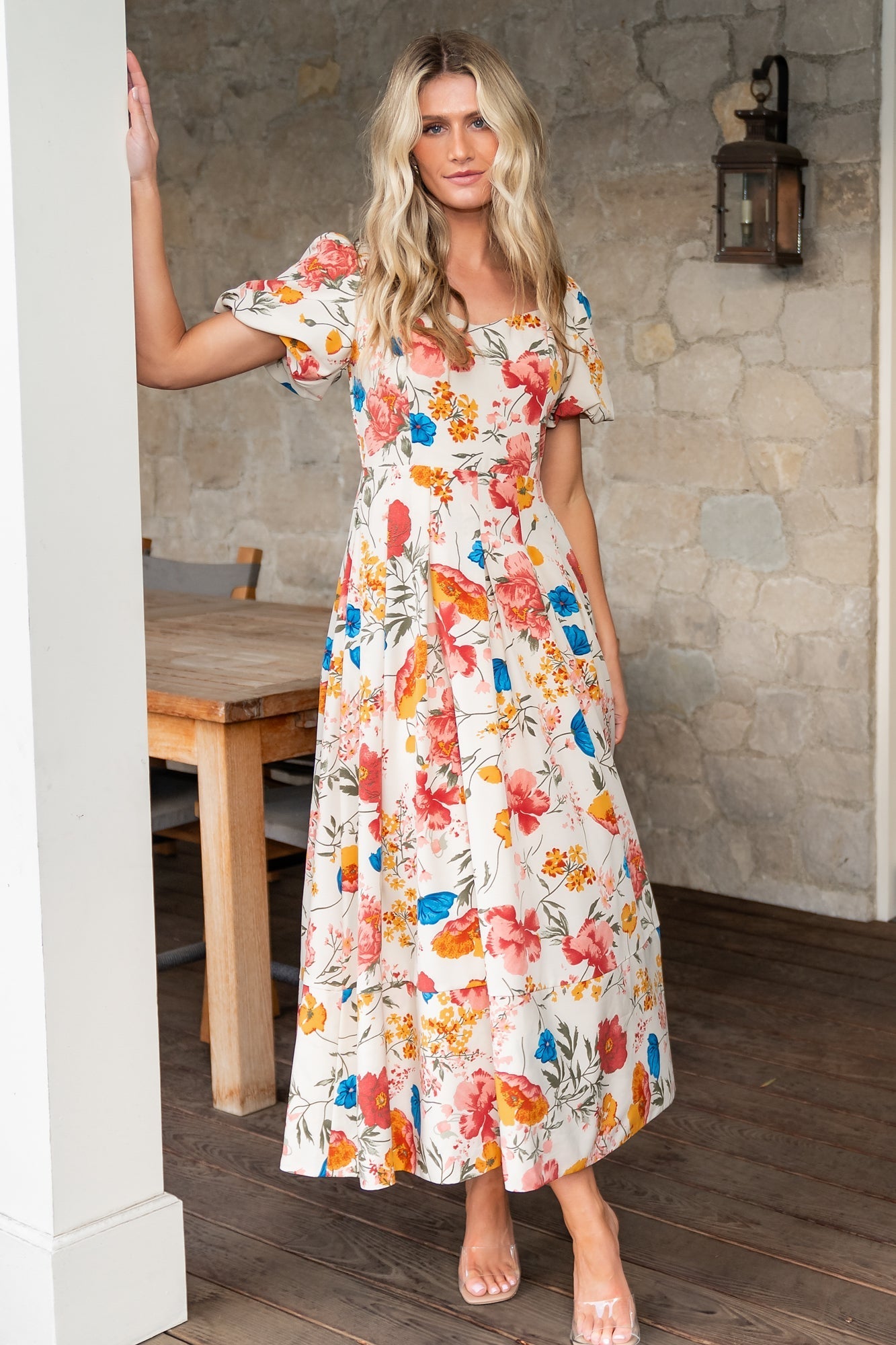 Greta Pleated Maxi Dress | Cream Multi Floral - Baltic Born