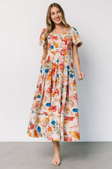 Greta Pleated Maxi Dress | Cream Multi Floral - Baltic Born